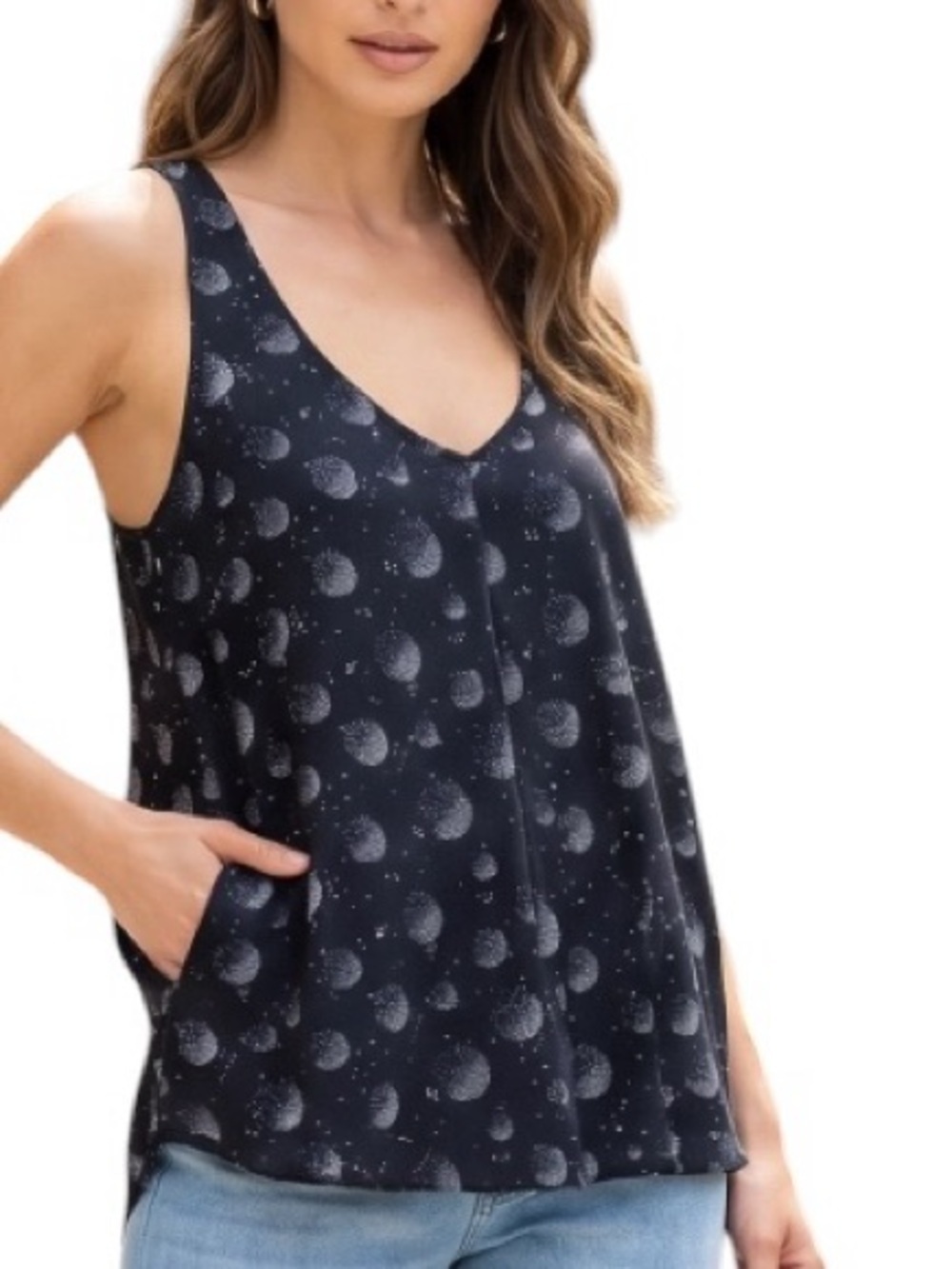 Love 21 Black Moon Racerback Celestial Satin Tank Top Blouse boho whimsigoth